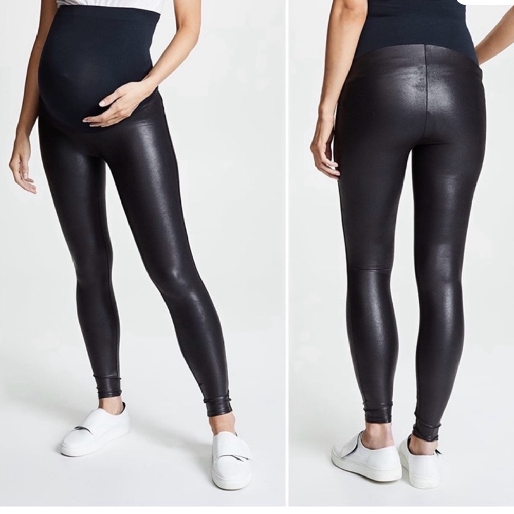 NWT SPANX Mama Maternity Black Faux Leather Leggings - Size XS